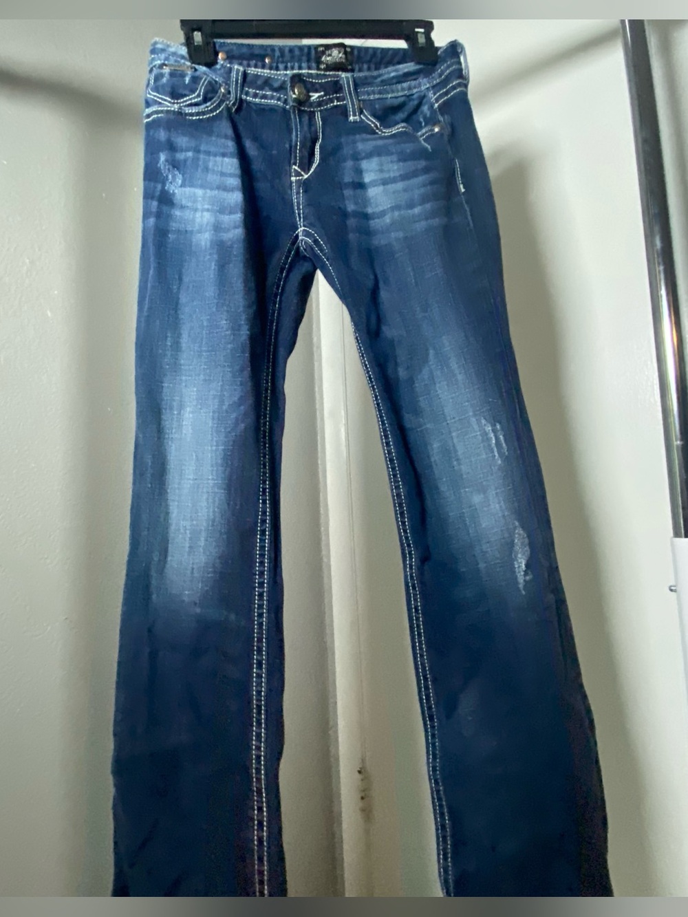 Y2K REROCK Faded Dark Blue Wash Bootcut Low Rise Jeans Size 4R